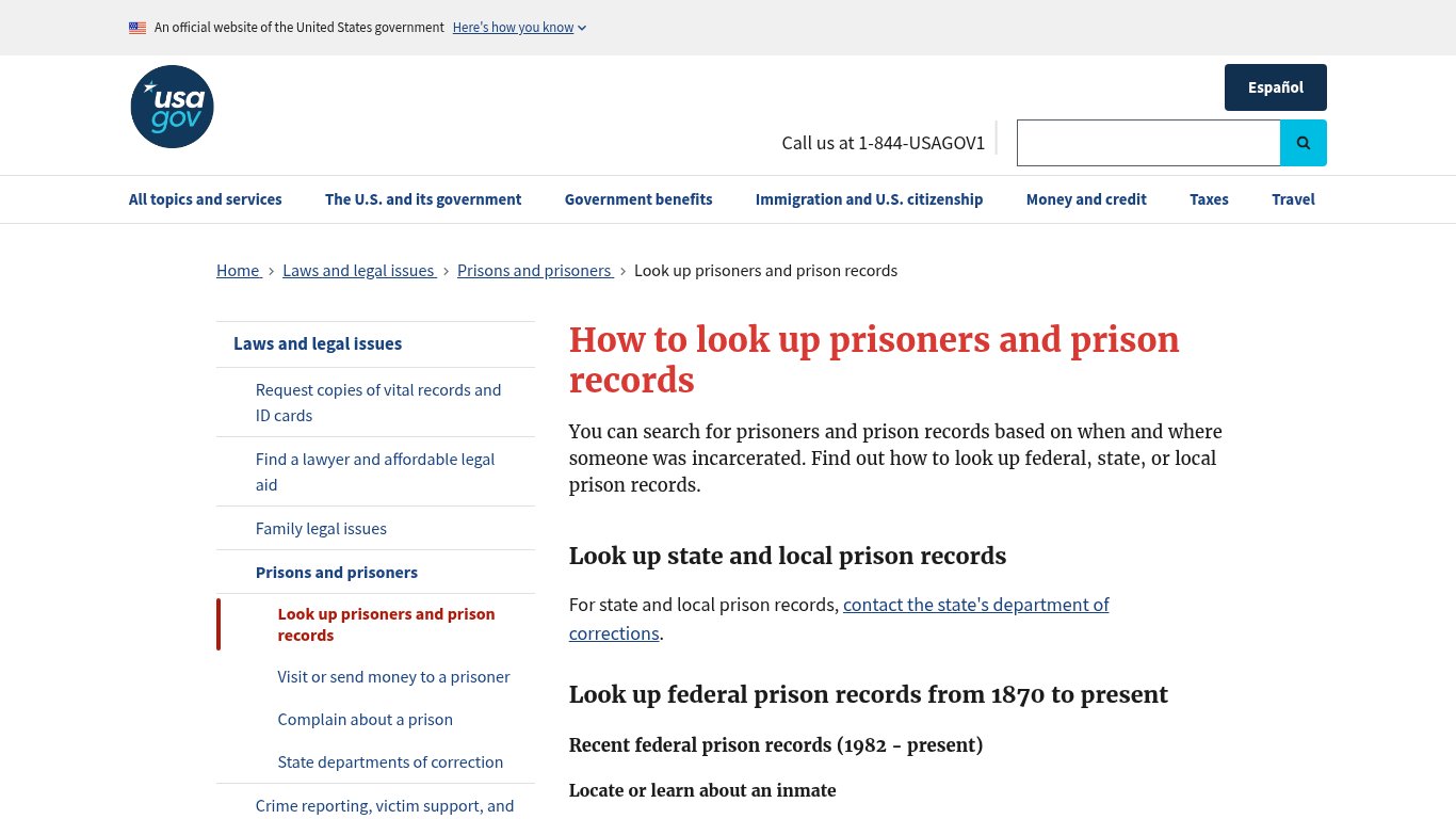 USA.gov - How to look up prisoners and prison records